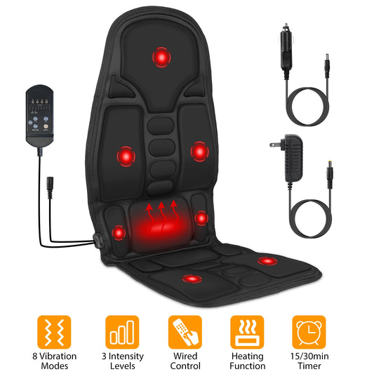 1Pc Back Massager Cushion Electric Massage Car Seat Cushion Chair Pad with Heating Function 8 Vibration Modes