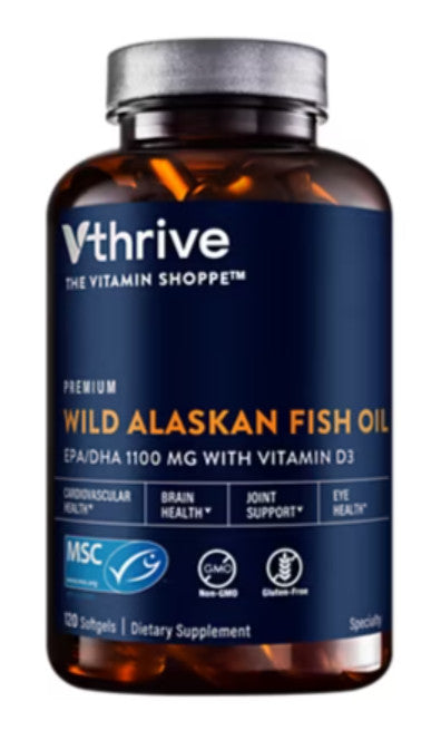 Premium Wild Alaskan Fish Oil with Vitamin D3 - 1,100 MG EPA/DHA (120 Softgels)