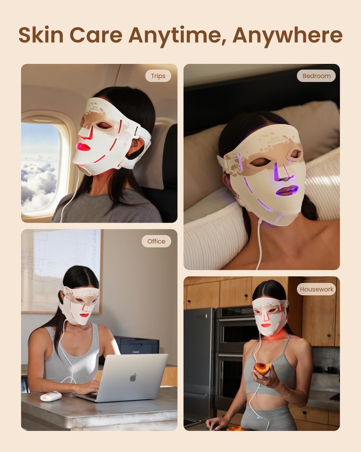 4D Red Light Therapy Mask for Face, 324 Leds Full Face Coverage & 3 Light Modes