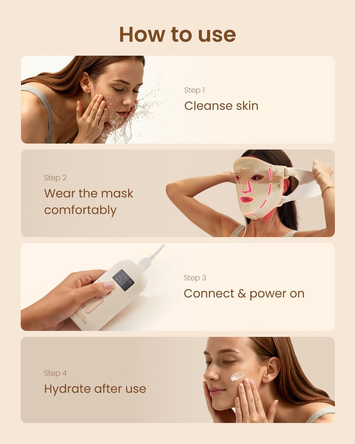 4D Red Light Therapy Mask for Face, 324 Leds Full Face Coverage & 3 Light Modes