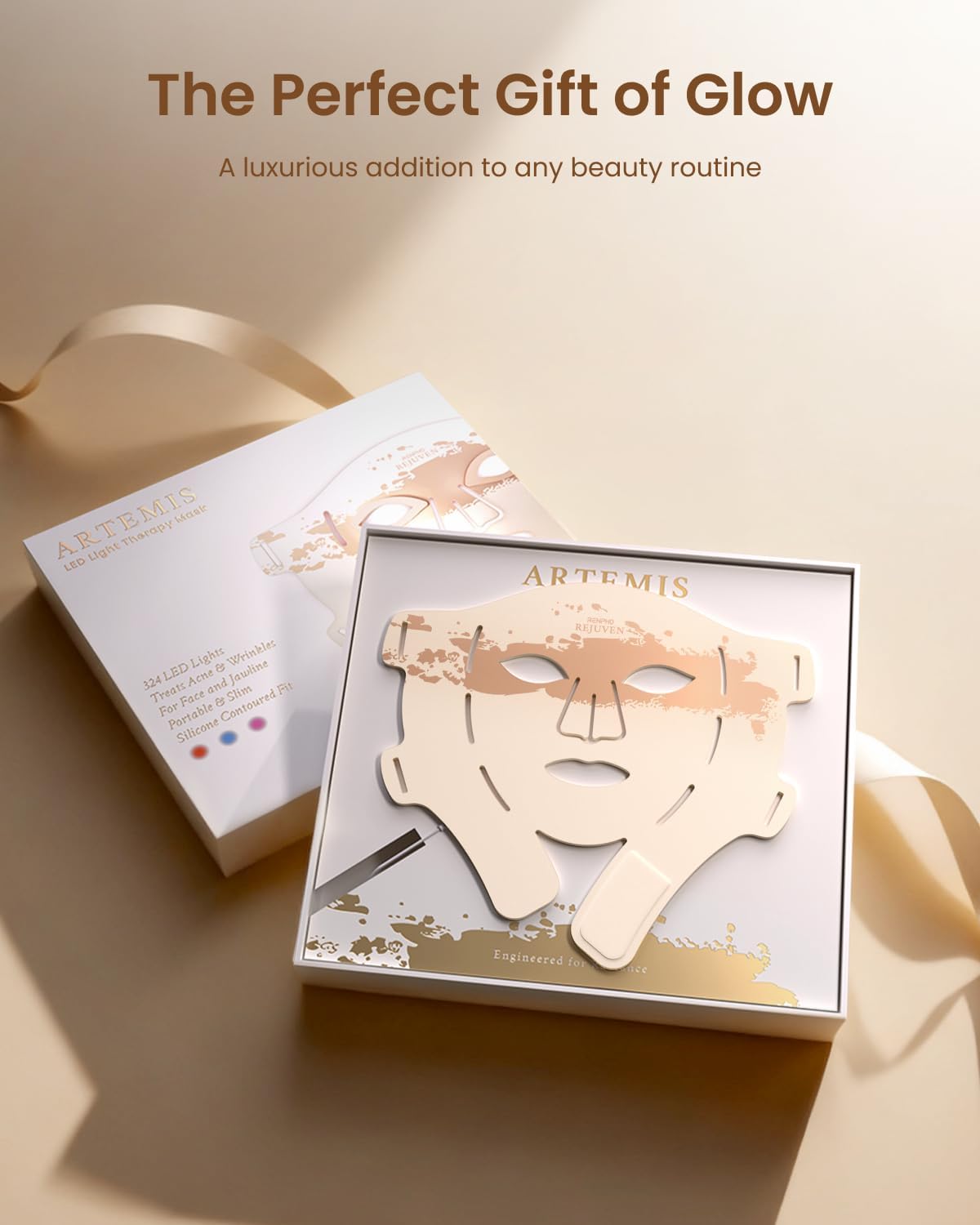 4D Red Light Therapy Mask for Face, 324 Leds Full Face Coverage & 3 Light Modes