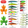 22pcs 1set Hard Lure Bait Soft Frog Popper Minnow Pencil VIB Luminous Lure Kit