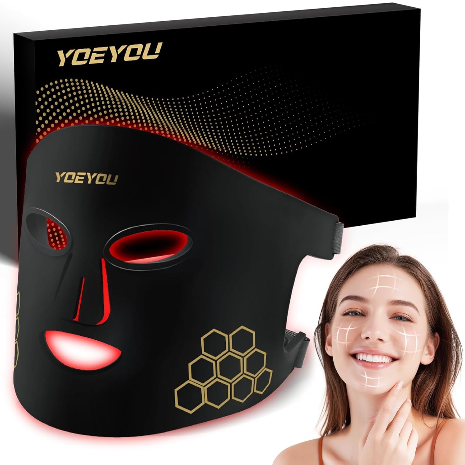 Red Light Therapy for Face, 850Nm near Infrared LED Face Mask, 4 Light Modes, Portable Rechargeable Red Light Therapy Mask Skincare Device for Facial Rejuvenation