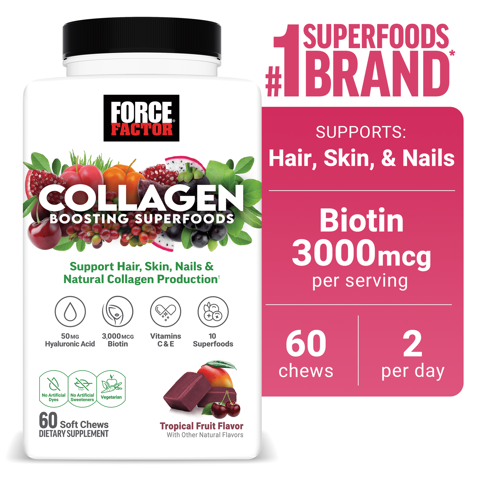 Vegan Collagen Boosting Superfoods with Biotin, Hair, Skin, and Nails Supplement