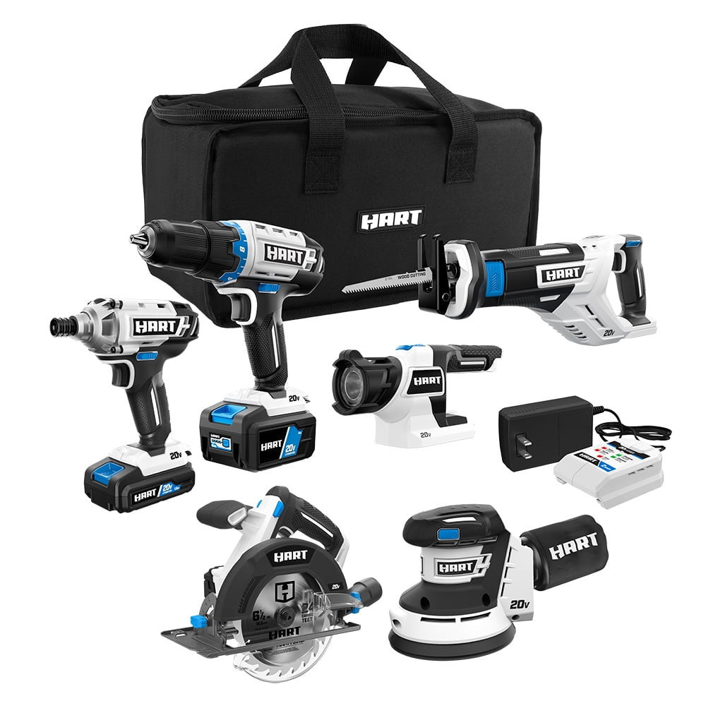 HART 20-Volt Cordless 6-Tool Combo Kit (1) 4.0Ah (1) 1.5Ah Lithium-Ion Batteries