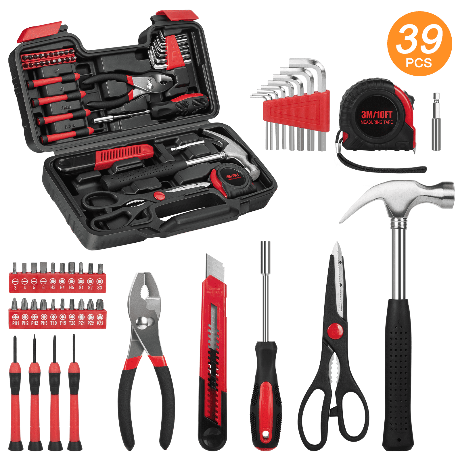 39 Piece Tool Sets All Purpose Household Tool Kit, General Basic Home Tool Set